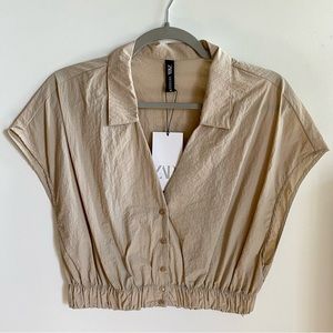 NWT Zara Tan Beige Button Crop Top Size Medium
